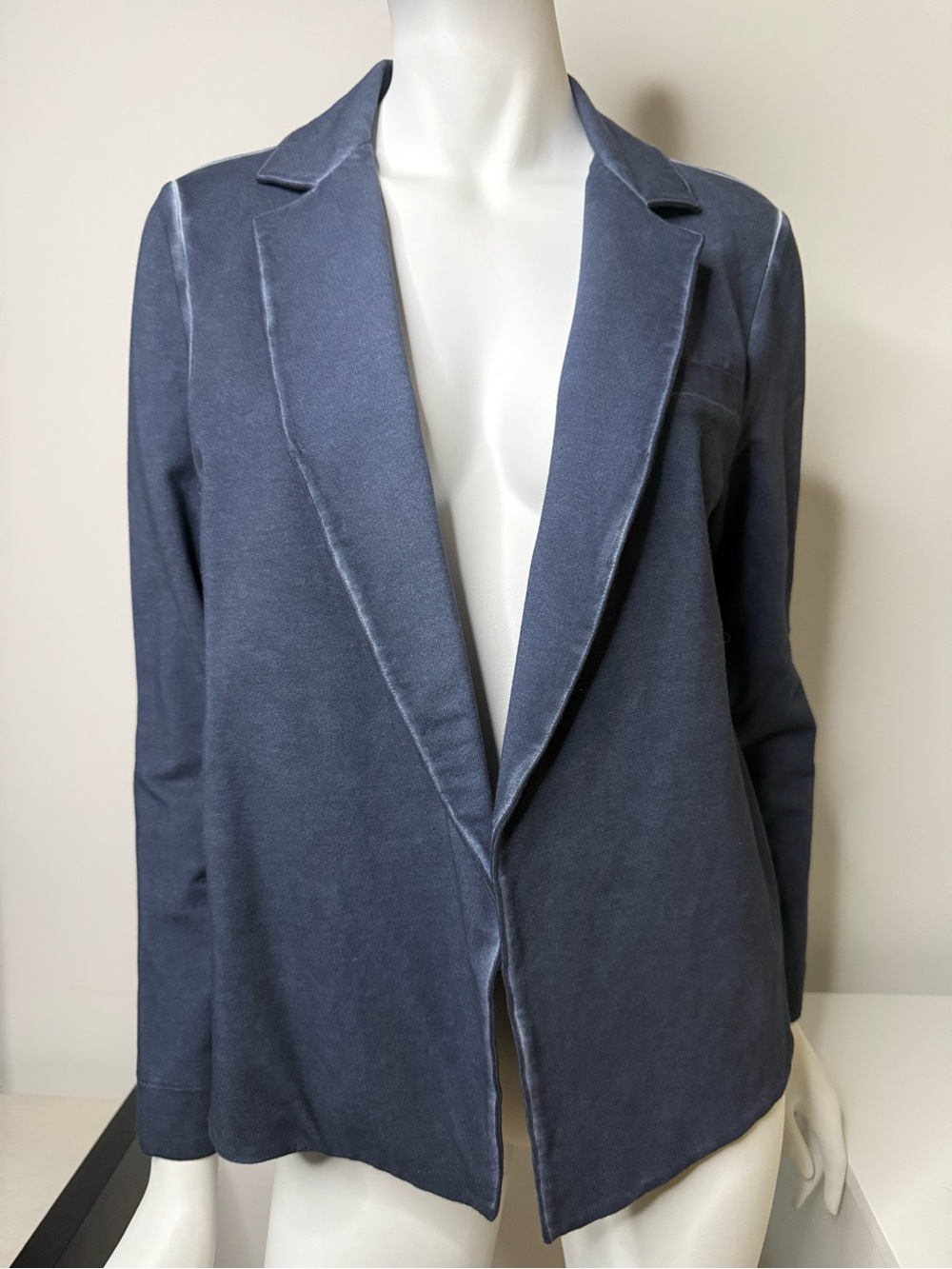 NWOT NIC+ZOE Blue Washed Cotton Stretch Open Front Blazer Jacket M
